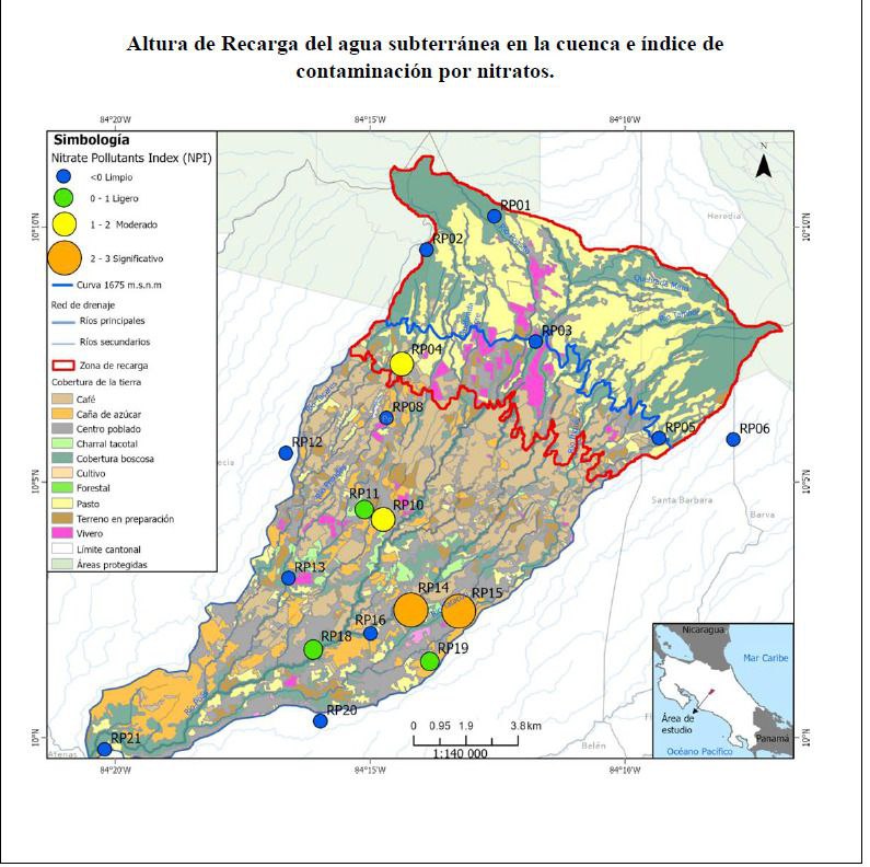 Altura de Recarga del agua subterránea e índice de contaminación por nitratos