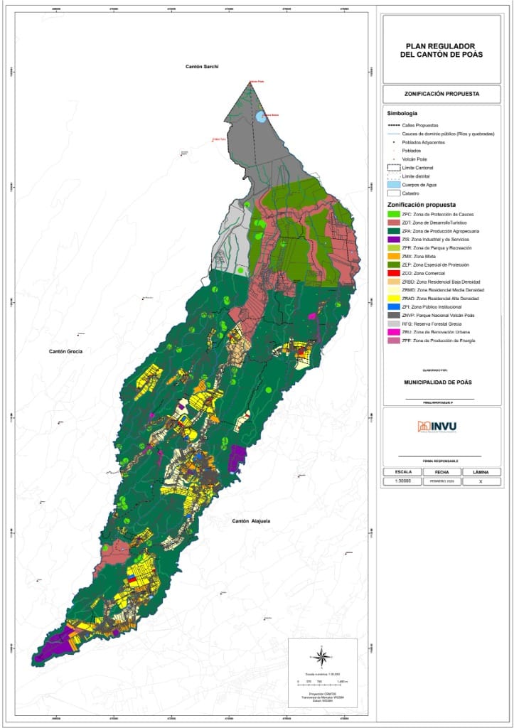 Mapa de zonificación del cantón de Poás