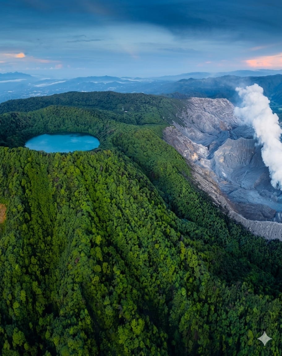 Laguna Botos y cráter activo del Volcán Poás