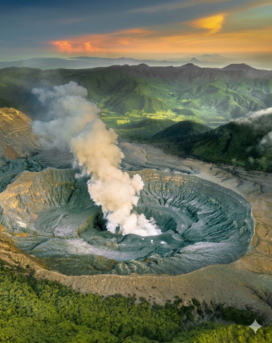 Cráter del Volcán Poás al atardecer